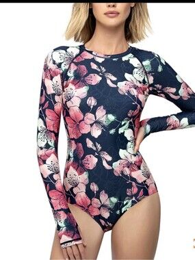 NWT Axesea Size 16 Long-Sleeve Floral One-Piece Swimsuit - High End SURF